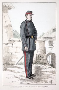 Leutnant der Friedenswächter des Bataillons von Versailles (1871-1873). Farbradierung zur Illustration des Buches Histoire du corps des gardiens de la paix