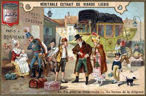 Leben unter der Direktoriumsregierung: im Diligence-Büro. Chromolithographie, Liebig-Bild von Unknown artist