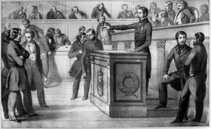Louis-Napoleon (Napoleon III.) schwört am 20. Dezember 1848 der Republik Treue - Eid von Louis Napoleon III. (Louis-Napoleon), der offiziell zum Präsidenten der Republik erklärt wurde, in der Nationalversammlung am 20. Dezember 1848. Er schwört, „der Repub