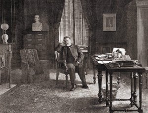 Louis Pasteur in seinem Büro am Institut. Gravur des 19. Jahrhunderts.