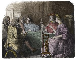 Ludwig XIV. bei der Arbeit mit seinen Ministern in den Gemächern von Madame de Maintenon (Gravur)
