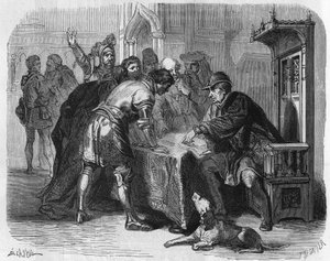 Ludwig XI., König von Frankreich, erfährt vom Tod Karls des Kühnen am 7. Januar 1477. Gravur des 19. Jahrhunderts.