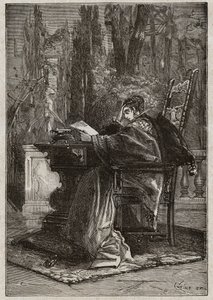 Lucrezia Borgia (1480-1519) übergibt sterbend ihre Hand an Leo X. (Leone 10) (1475-1521) - Gravur aus „Lucrezia Borgia“ von Oscar Pio - 1883