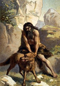 Lykanthropie: Wahnvorstellung desjenigen, der glaubt, in einen Wolf verwandelt zu sein. Chromolithographie des 19. Jahrhunderts