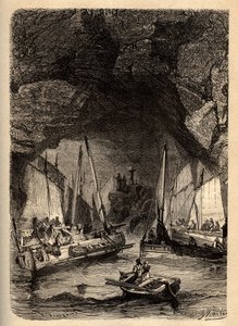 Morgats Höhlen - Meeresgrotten von Morgat - Finistère - Bretagne - Gravur in „PATRIE - Beschreibung der malerischen Frankreich in 6 Bänden“ von Lucien Huard - Ende des 19. Jahrhunderts