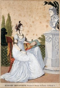 Madame Bonaparte zeichnet das Porträt des Ersten Konsuls Josephine de Beauharnais (1763-1814) vor der Büste ihres Mannes Napoleon Bonaparte (1769-1821). Anonymer Druck. 1799-1804 Malmaison, Musée du Château von Unknown artist