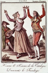 Mann und Frau aus Katalonien tanzen den Fandango von Unknown artist