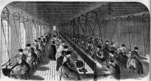 Herstellung von zementierten Federn: Arbeiter in einer Druckwerkstatt in einer Fabrik in Birmingham - Gravur in „Le Journal Illustré“