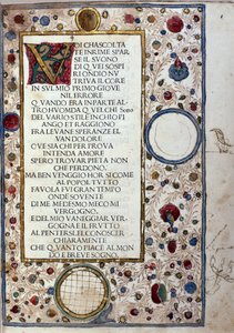 Manuskriptseite von „Il Canzoniere“ von Francesco Petrarca. 1493 von Unknown artist