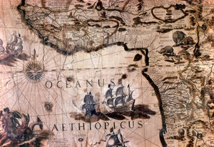Karte von Afrika: Detail, das den Golf von Benin mit der Insel St. Helena darstellt. 17. Jahrhundert, Rom, Italienische Geographische Gesellschaft von Unknown artist