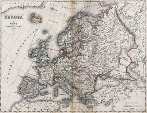 Karte von Europa. Zweite Hälfte des 19. Jahrhunderts. Italienischer Atlas. Stabilimento Civelli. Mailand.