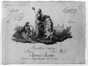 Karte der Cisalpinischen Republik (Cisalpina), die von Napoleon Bonaparte am 27.06.1797 nach französischem Vorbild in Italien geschaffen wurde und 1802 zur Italienischen Republik wurde. Die Werte der Französischen Republik sind darin verankert (Freiheit, G von Unknown artist