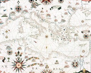 Karte des Mittelmeers und der Küstenlinie (Detail des Portulans von Castellini)