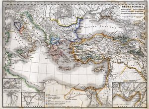 Karte des Persischen Reiches während der Herrschaft von Alexander dem Großen. Atlas von 1865.