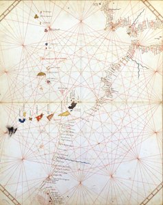 Karte von Gibraltar, Marokko und den Kanarischen Inseln. Portulan aus dem 15. Jahrhundert