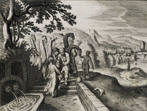 Hochzeit von Isaak und Rebekka. Gravur aus einer Bibel des 17. Jahrhunderts von Unknown artist