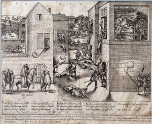 Massaker der Heiligen Bartholomäusnacht in Paris in der Nacht vom 24. August 1572. Gravur des 16. Jahrhunderts. Pau, Musée Du Château von Unknown artist