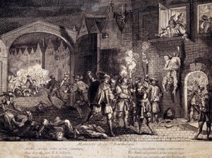 Massaker an der Saint Barthelemy in Paris in der Nacht vom 24. August 1572. Gravur des 16. Jahrhunderts von Unknown artist