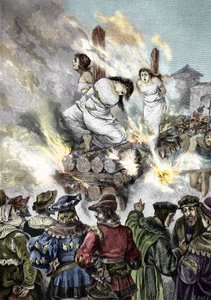 Mittelalterliche Inquisition: Verbrennung von Hexen in einer französischen Stadt