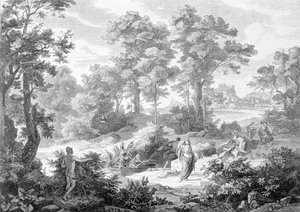 Begegnung zwischen Odysseus, der am Fluss lag, und Nausikaa. Gravur aus dem späten 19. Jahrhundert von Unknown artist