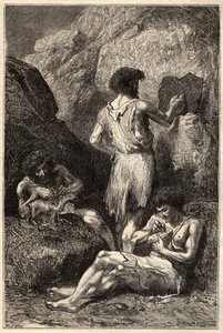Männer im Steinzeitalter - Gravur aus dem 19. Jahrhundert von Unknown artist
