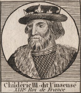 Merowinger-Dynastie: Porträt von Childerich III. (714-755) König der Franken - Gravur aus „Instruction sur l