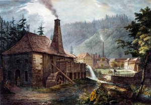 Metallurgie: Ansicht der Schmieden von Framont. Lithografie um 1850 von Unknown artist