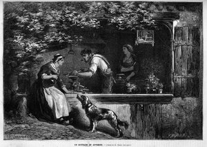 Beruf und Handwerker: Ein Messerschmied in der Auvergne. Gravur in „Le Monde illustré“ 1883. Private Sammlung. von Unknown artist