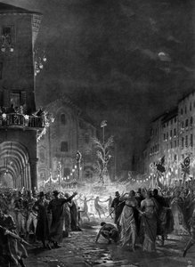 Mailänder Menge in Freude um den Freiheitsbaum, Symbol des Sieges über das Alte Regime, 05/1796. Gravur aus dem 19. Jahrhundert von Unknown artist