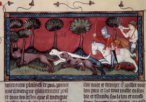 Miniatur-Fuchsjagd aus dem Manuskript fr. 1297 „Buch von König Modus und Königin Ratio“ von Henri de Ferrieres (14. Jahrhundert) von Unknown artist