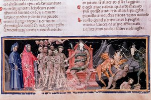 Minos richtet die Vergehen und entsendet die Seelen (Gesang 5 der Hölle, in der Göttlichen Komödie) - Miniatur