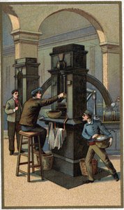 Münzpresse Chromolithographie Ende des 19. Jahrhunderts