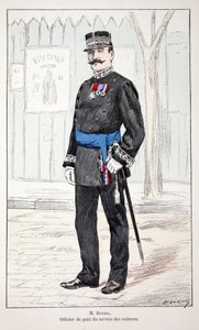 Herr Roudil, Friedensoffizier des Autodienstes. Farbradierung zur Illustration des Buches 