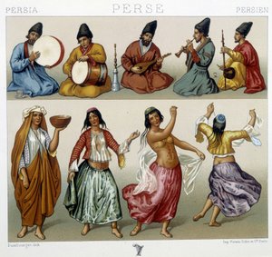 Musiker und Tänzer in Persien - in „Le costume historique“ von Racinet von Unknown artist