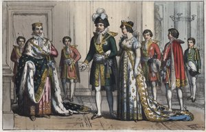 Napoleon Bonaparte (1769-1821), als König von Italien - Vizekönig - die Frau eines Vizekönigs - Butler - Oberkämmerer - Page - Stallmeister - Zeremonienmeister - Gravur aus „Usi e Costumi di Tutti i Popoli dell