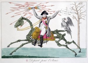 Napoleon: Karikatur eines Kriegers auf einem Pferdeskelett - in „Napoleon 1er“, Sammlung von Karikaturen von Unknown artist