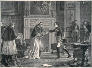 Napoleon besucht Papst Pius VII. in Fontainebleau 1804 - Besuch von Napoleon I. bei Papst Pius VII. in Fontainebleau 1804 von Unknown artist