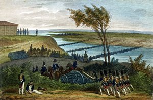 Napoleonische Kriege: Russlandfeldzug. Überquerung des Flusses Niemen (Dnjemen) am 24.06.1812, der die beiden Reiche trennt. Gravur aus dem 19. Jahrhundert