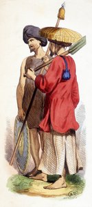 Einheimischer (vietnamesischer Ureinwohner) und cochinesischer Soldat. Vietnam um 1840. von Unknown artist