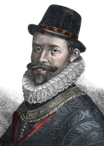 Marineverwaltung und Kommandant Sir John Hawkins (1532-1595) - Porträt von Sir John Hawkins (Hawkyns) (1532-1595), englischer Admiral, Schiffbauer, Navigator und Sklavenhändler. Gravur des 19. Jahrhunderts. von Unknown artist