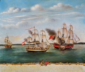 Seeschlacht von Guayaquil (Ecuador) zwischen Spanien und England am 2. Oktober von Unknown artist
