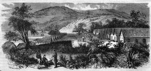 Neukaledonien - das Straflager der Insel Nou - Gravur von 1870