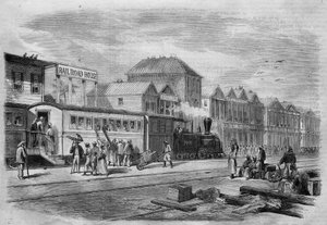 Neugranada (heutiges Kolumbien): Aspinwall-Eisenbahn, Ausgangspunkt von der Transisthmischen zur Landenge von Panama. In „Das illustrierte Universum“, 07.04.1866. von Unknown artist