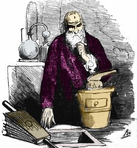Nicolas Flamel (1330 - 1418) in seinem Labor. von Unknown artist