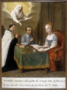 Nicolas erzählt Henriette, Königin von England und Tochter von Heinrich IV., das Wunder der Erfindung der Statue der Heiligen Anna
