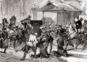 Nihilismus in Russland - Attentat auf den Adjutanten, General Loris Melikoff (Loris-Melikoff), vor der Tür seines Hotels in der Großen Moskaia im Jahr 1880 - Die russische Nihilistenbewegung im 19. Jahrhundert: Attentat auf Graf Loris Melikoff von Unknown artist