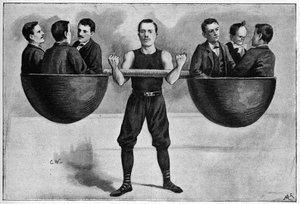 Nino, junger Italiener, 24 Jahre alt, im Winterzirkus, der sechs Männer auf seinem Arm trägt. Nach einem Foto von 1898. von Unknown artist