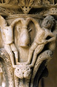 Normannische Kunst in Monreale (Sizilien): Kapitelle des Kreuzgangs der Benediktiner.