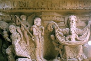 Normannische Kunst in Monreale (Sizilien): Kapitelle des Kreuzgangs der Benediktiner, die Christus und Gott darstellen. von Unknown artist