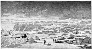 Nordpol: Iglus und Eisbrecher (Ice Breeze), Zeichnung, Frühling 1873. von Unknown artist